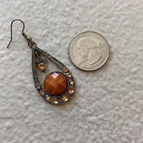 Vintage Metal and Orange Stone and Crystal Drop Earrings - Picture 9 of 11